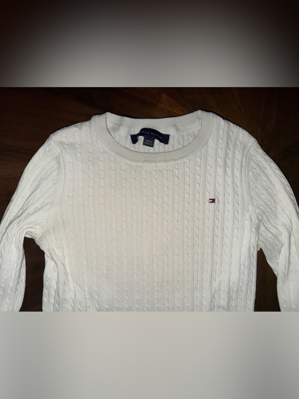 Tommy Hilfiger Cream Cable-Knit Crewneck Sweater with Flag Logo - Picture 3 of 4